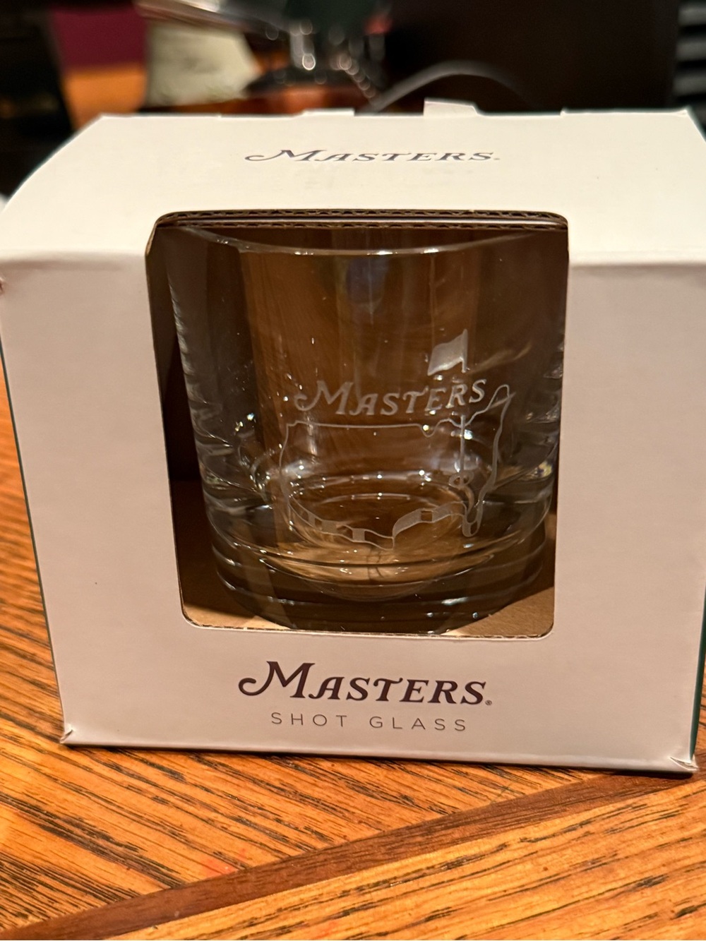Masters Clear Etched Shot Glass with Logo
